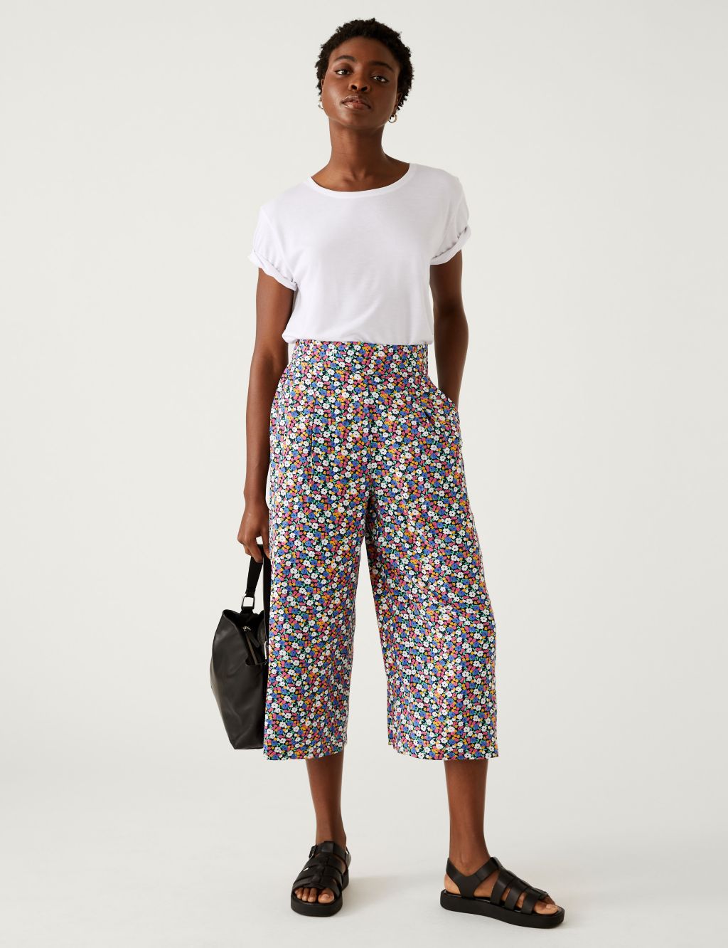 Printed Wide Leg Cropped Trousers image 1
