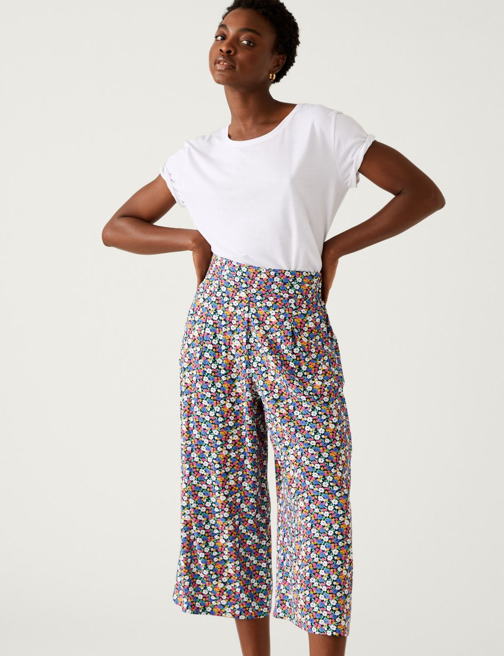 Printed Wide Leg Cropped Trousers image 2