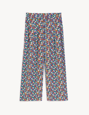 Printed Wide Leg Cropped Trousers