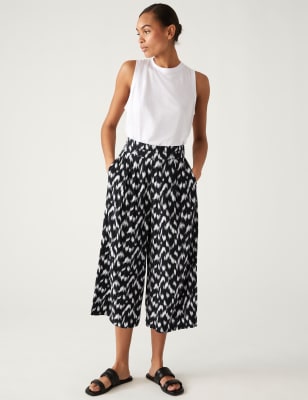 

Womens M&S Collection Bedruckte 3/4-Hose mit weitem Bein - Black/White, Black/White