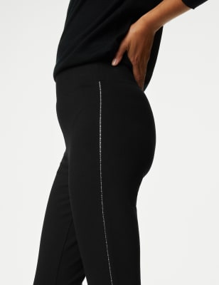 Leggings femme avec des bandes effet cuir