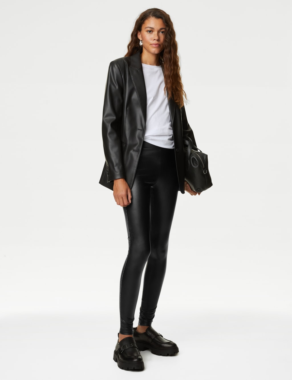 Leather Look Sparkly Side Stripe Leggings image 1