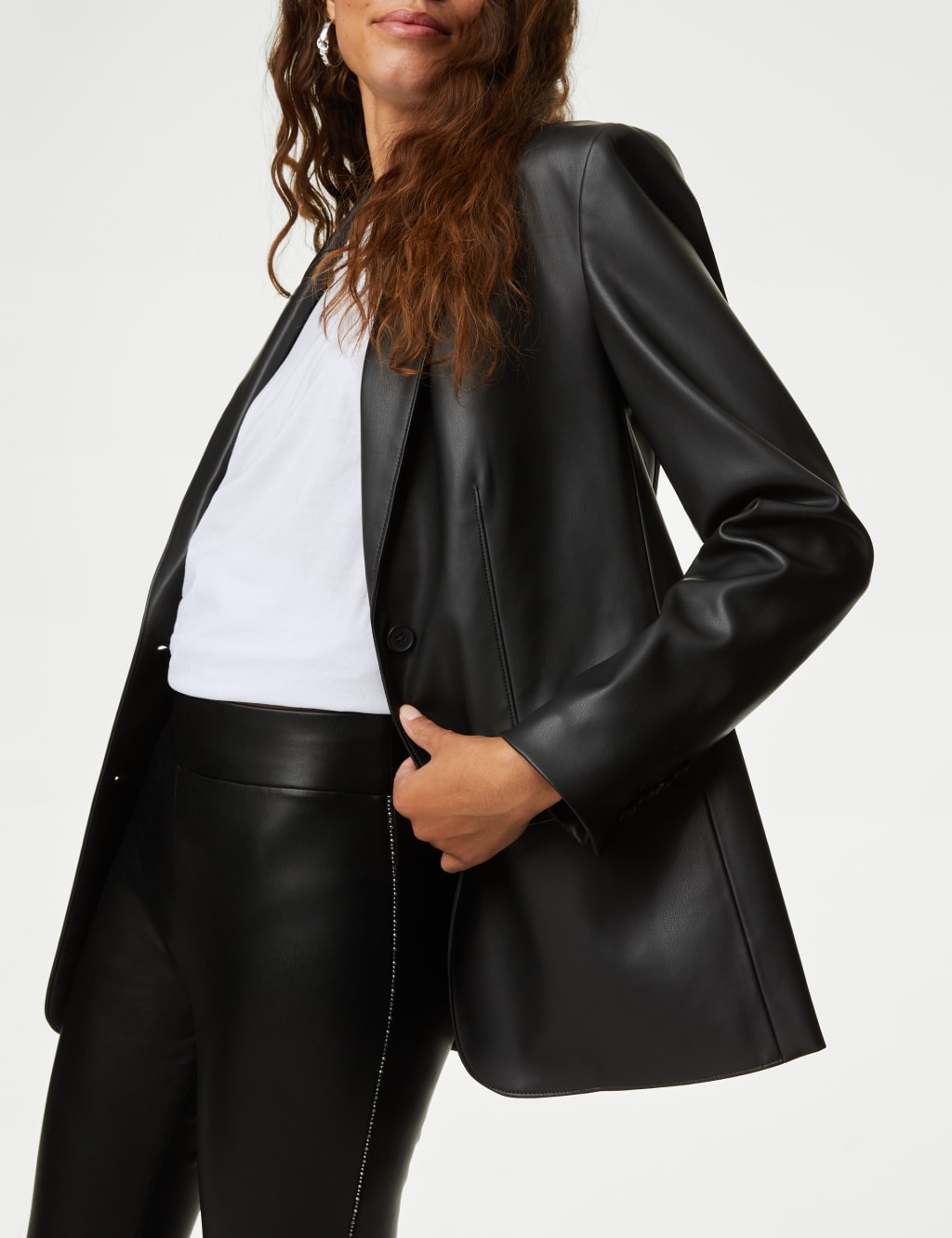 Leather Look Sparkly Side Stripe Leggings image 3
