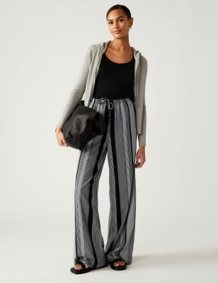 

Womens M&S Collection Printed Wide Leg Trousers - Black Stripe, Black Stripe