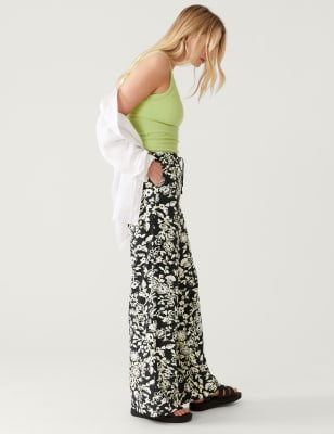

Womens M&S Collection Bedruckte Hose mit weitem Bein - Black/White, Black/White