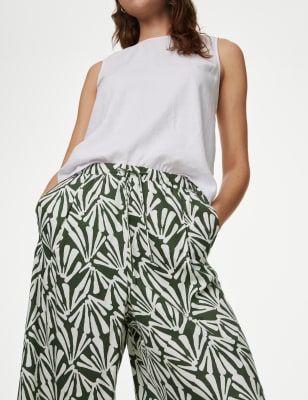 Printed Wide Leg Cropped Trousers