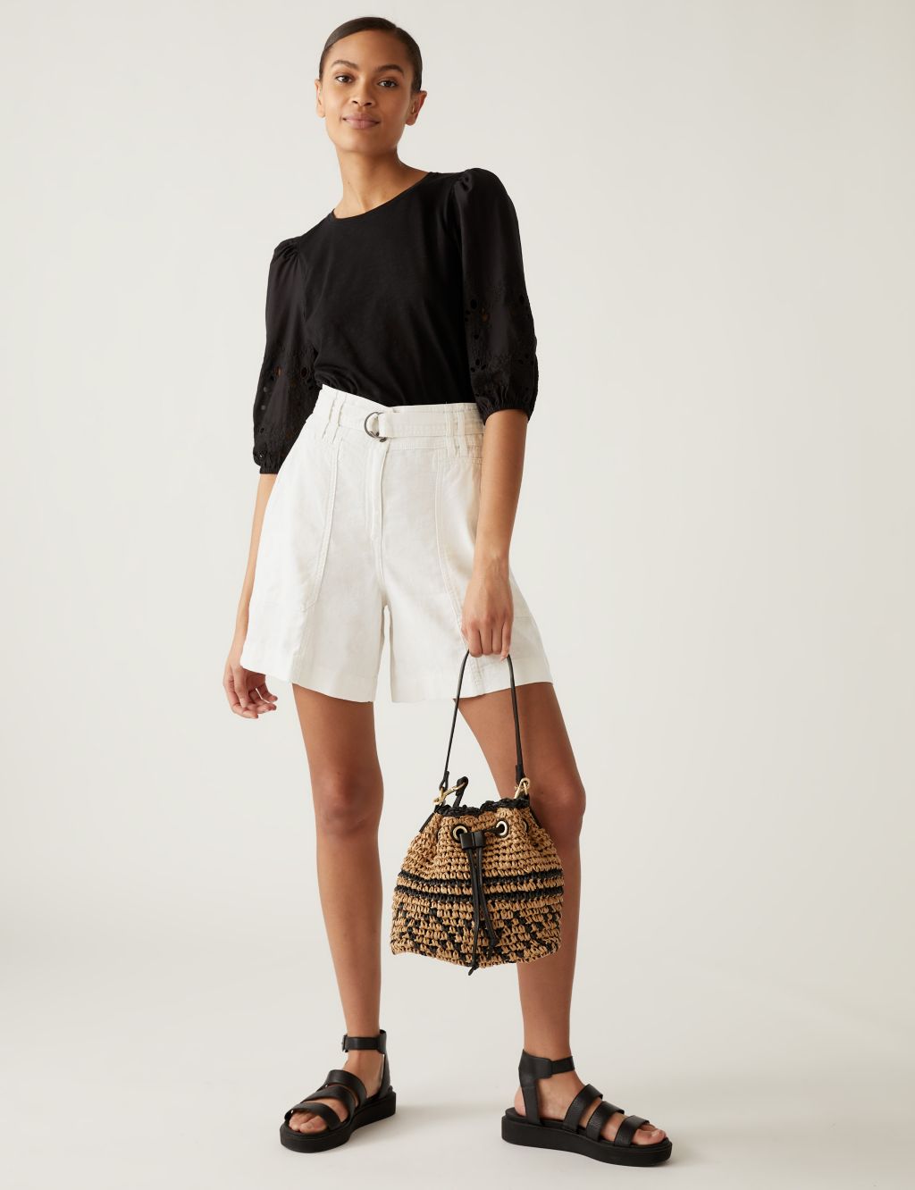 Linen Rich Belted Utility Shorts image 1