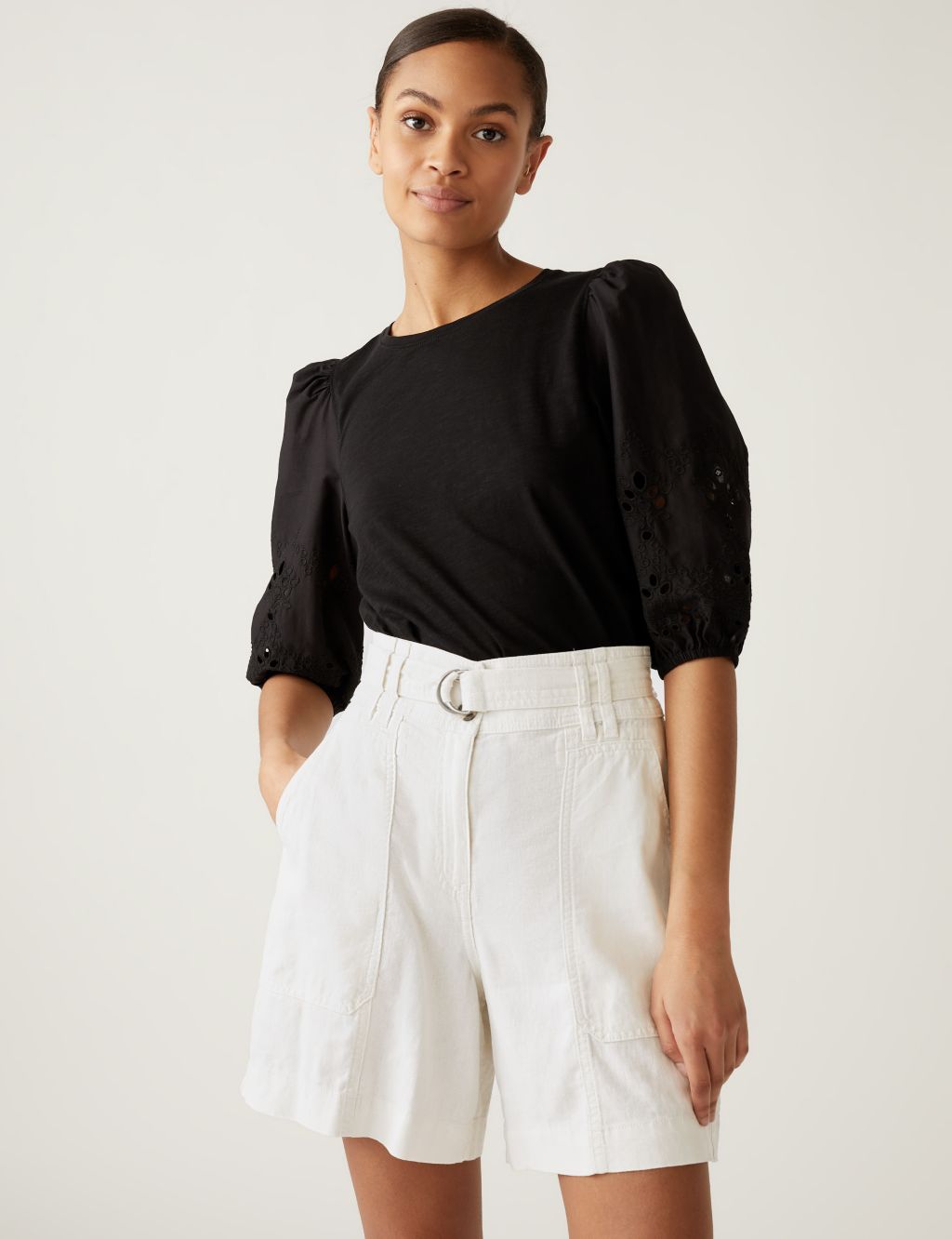 Linen Rich Belted Utility Shorts image 3