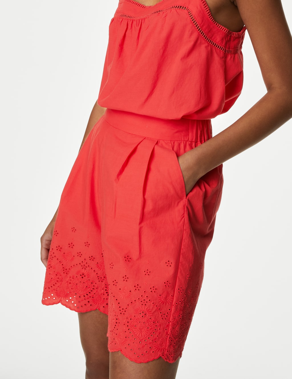 Pure Cotton Embroidered High Waisted Shorts image 3