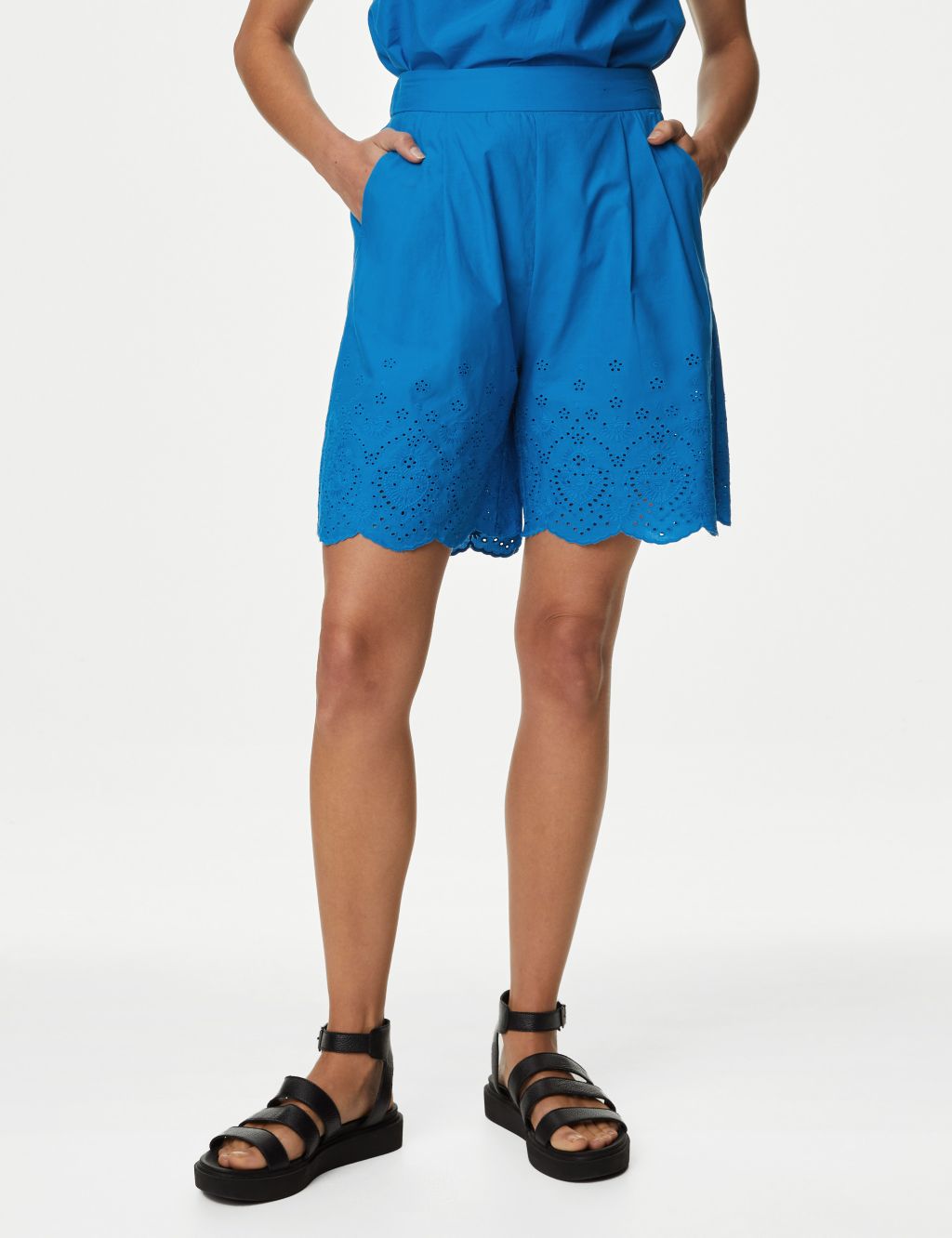 Pure Cotton Embroidered High Waisted Shorts image 2