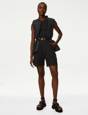 

M&S Collection Pantalón corto 100% algodón de cintura alta bordadoWomens - Black, Black