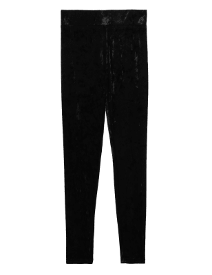 

Womens M&S Collection Velours-Leggings mit hohem Bund - Black, Black