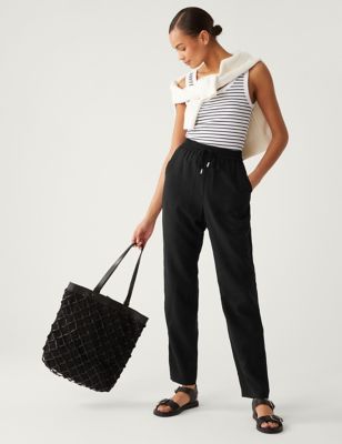 Leather Look Ankle Grazer Trousers, M&S Collection
