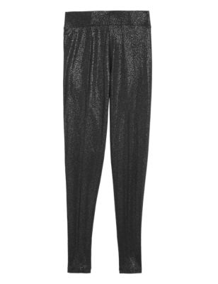 

Womens M&S Collection Sparkly High Waisted Leggings - Silver, Silver