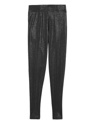 

Womens M&S Collection Sparkly High Waisted Leggings - Silver, Silver