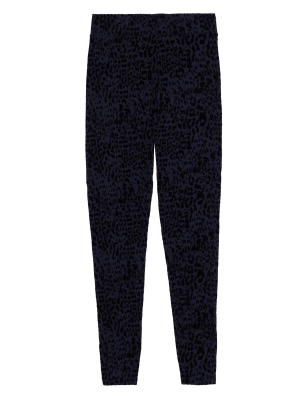 

Womens M&S Collection Flock Leopard Print High Waisted Leggings - Blue/Black, Blue/Black