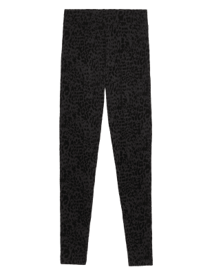 

Womens M&S Collection Flock Leopard Print High Waisted Leggings - Black/Black, Black/Black