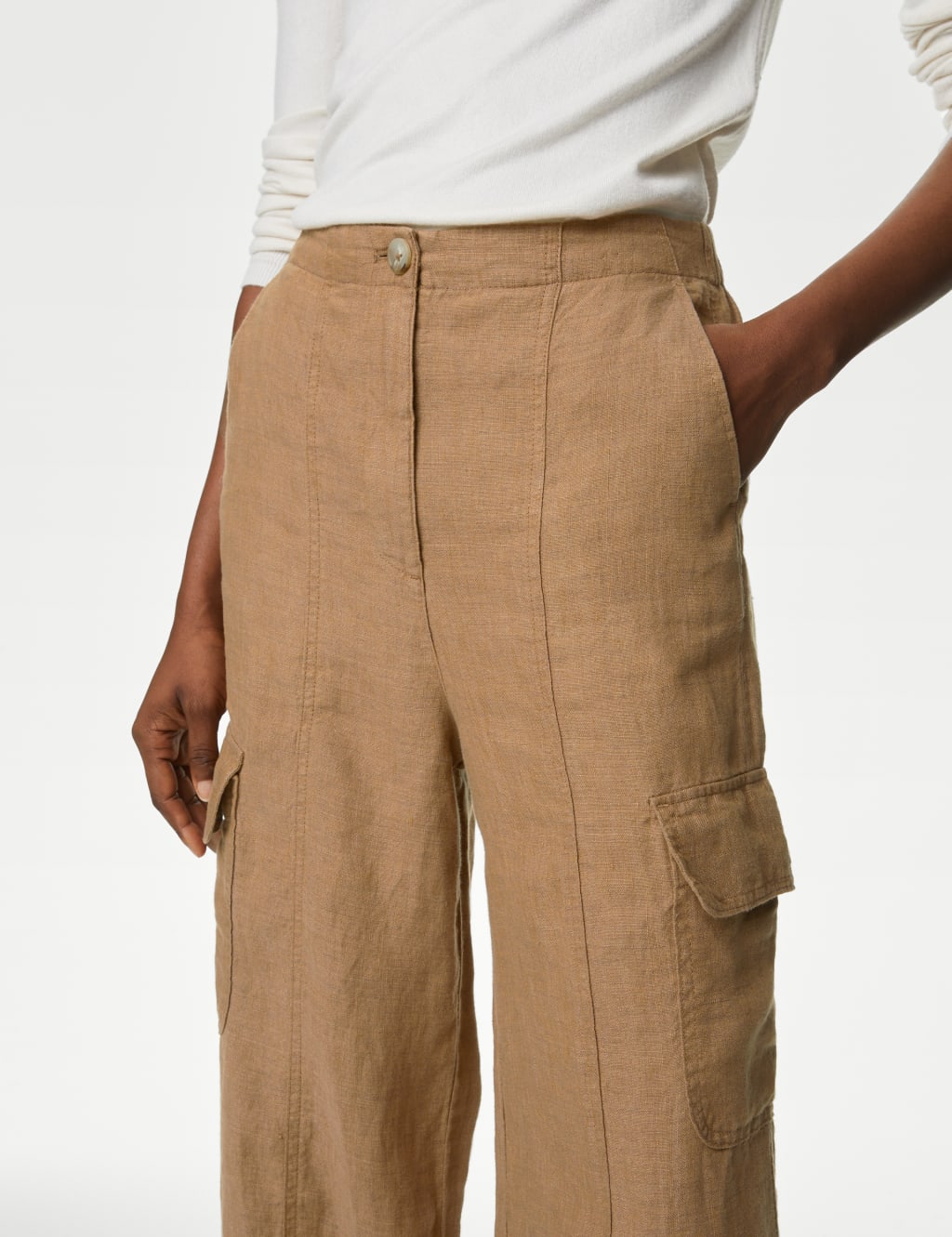 Pure Linen Utility Wide Leg Trousers image 3