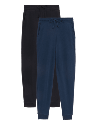 

Womens M&S Collection 2 Pack Cotton Rich Cuffed Joggers - Blue/Black, Blue/Black