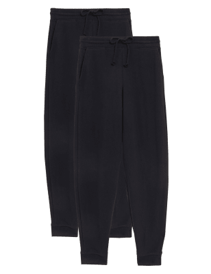 

Womens M&S Collection 2 Pack Cotton Rich Cuffed Joggers - Black/Black, Black/Black