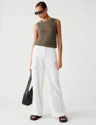 

Womens M&S Collection Cargo-Hose aus reinem Leinen - Soft White, Soft White