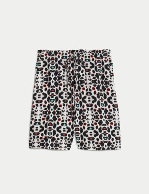 Linen Rich Leopard Print Shorts