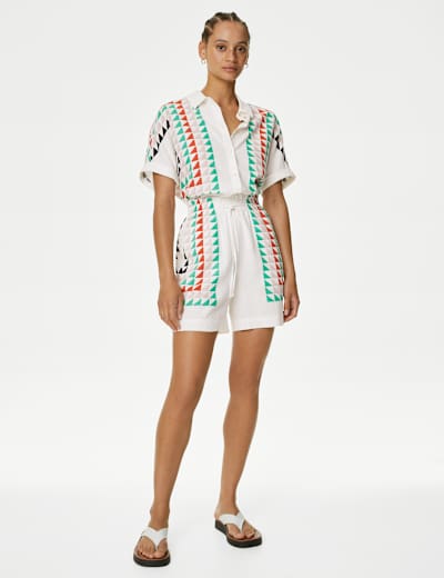 Linen Rich Geometric Shorts