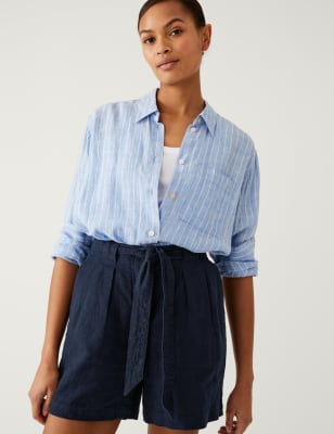 

Womens M&S Collection Pure Linen Shorts - Navy, Navy