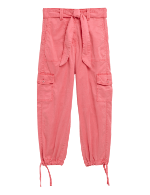 

Womens M&S Collection Tencel™ Rich Cargo Tapered Cropped Trousers - Bright Coral, Bright Coral