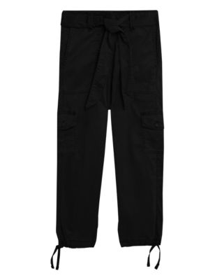 

Womens M&S Collection Tencel™ Rich Cargo Tapered Cropped Trousers - Black, Black