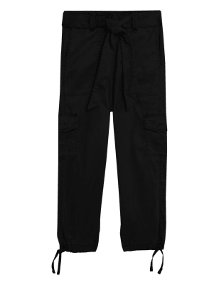 

Womens M&S Collection Tencel™ Rich Cargo Tapered Cropped Trousers - Black, Black