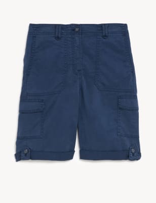 

Womens M&S Collection Lyocell Rich Cargo Tea Dyed Shorts - Navy, Navy