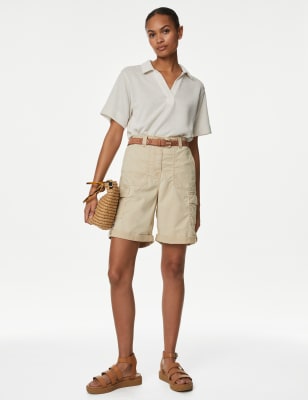 

Womens M&S Collection Lyocell Rich Cargo Tea Dyed Shorts - Sand, Sand