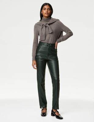 

Womens M&S Collection Leather Look Slim Fit Biker Trousers - Dark Green, Dark Green