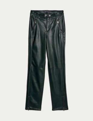 Leather Look Slim Fit Biker Trousers