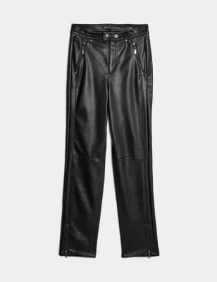 Leather Look Slim Fit Biker Trousers