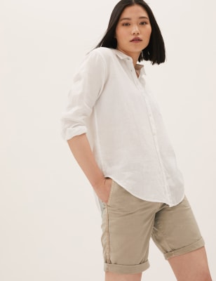 

M&S Collection Chinos cortos de algodón de cintura altaWomens - Natural Beige, Natural Beige