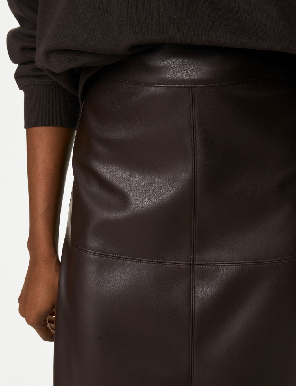 Leather Look Seam Detail Midi A-Line Skirt image 4
