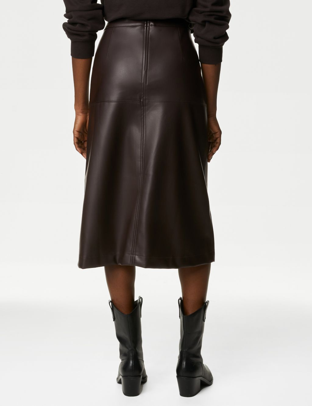 Leather Look Seam Detail Midi A-Line Skirt image 5