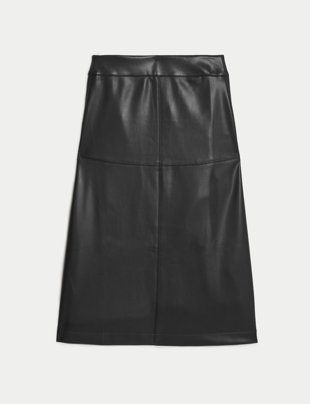 Leather Look Seam Detail Midi A-Line Skirt image 2