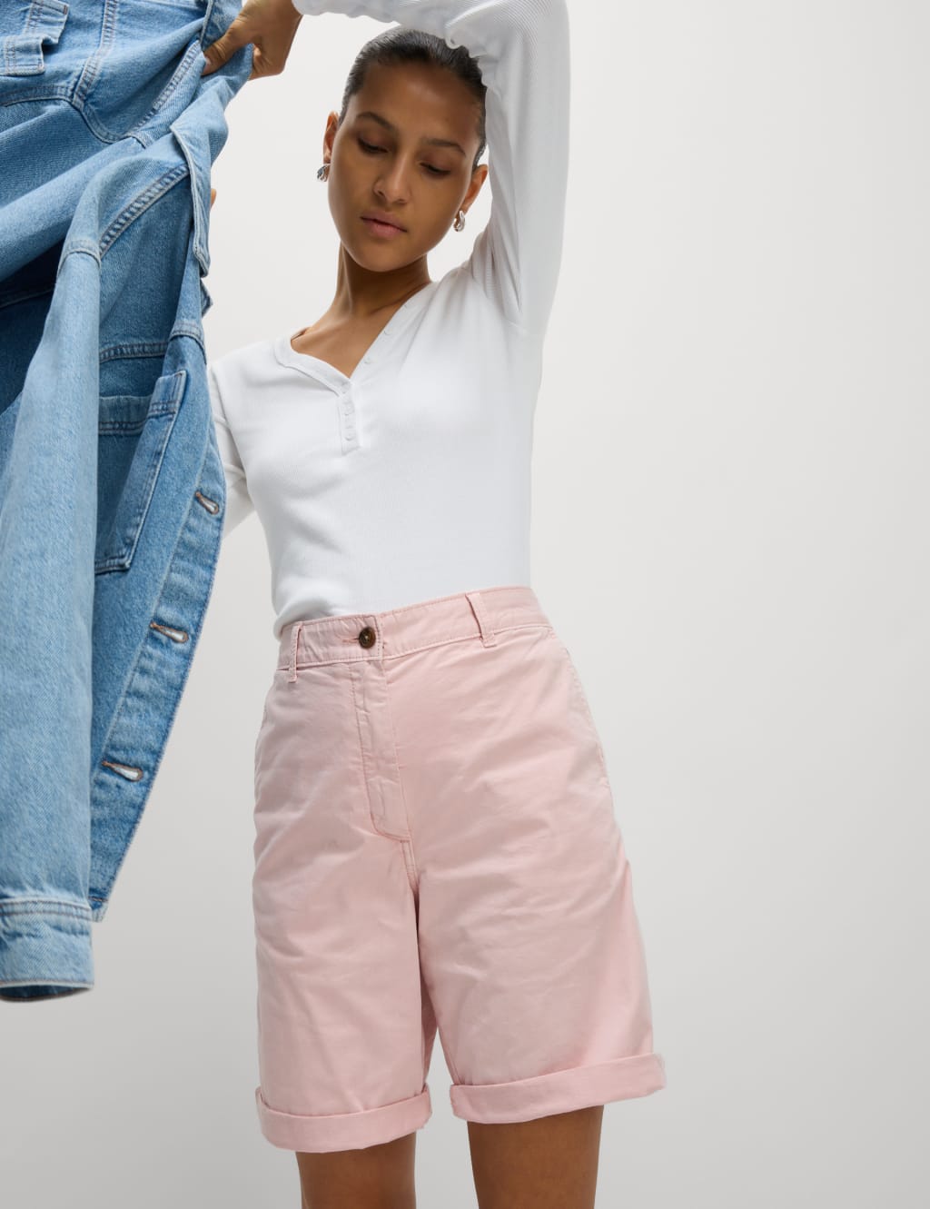 Pink chino shorts womens hotsell