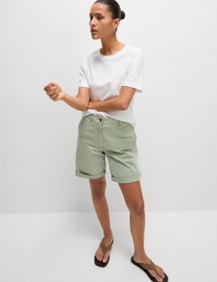 

Womens M&S Collection Cotton Rich Tea Dyed Chino Shorts - Green, Green