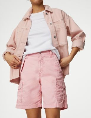 M&S Womens Lyocell Rich Cargo Tea Dyed Shorts - 8 - Medium Pink, Medium Pink,Stone,Black,Medium Gre