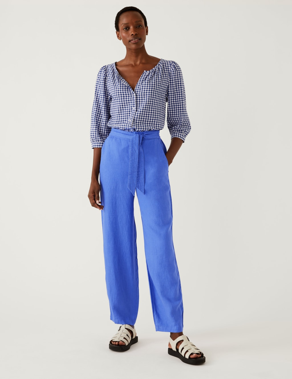 Pure Linen Printed Belted Balloon Trousers image 1