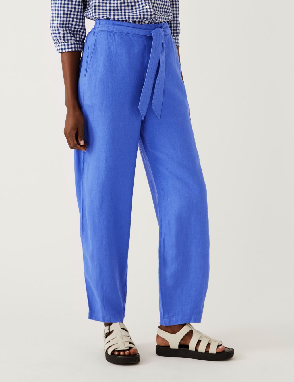 Pure Linen Printed Belted Balloon Trousers image 2