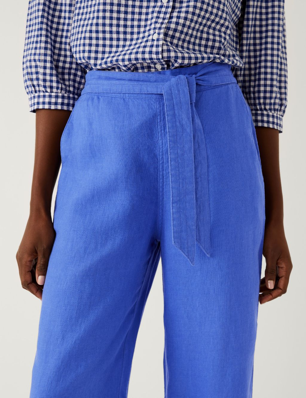 Pure Linen Printed Belted Balloon Trousers image 3
