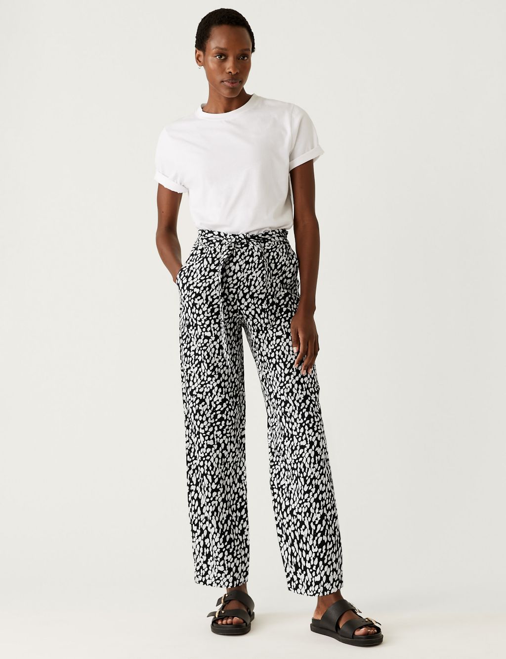 Pure Linen Printed Belted Balloon Trousers image 2