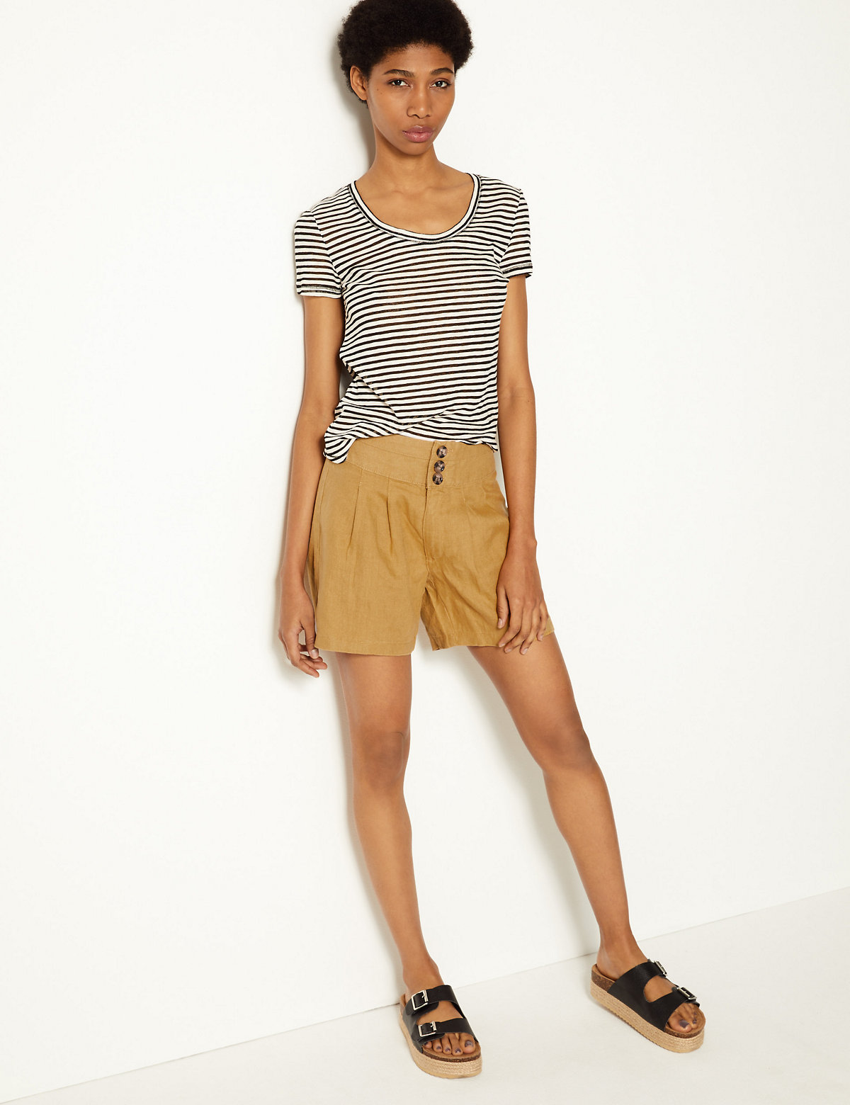 Pleated Front Pure Linen Shorts