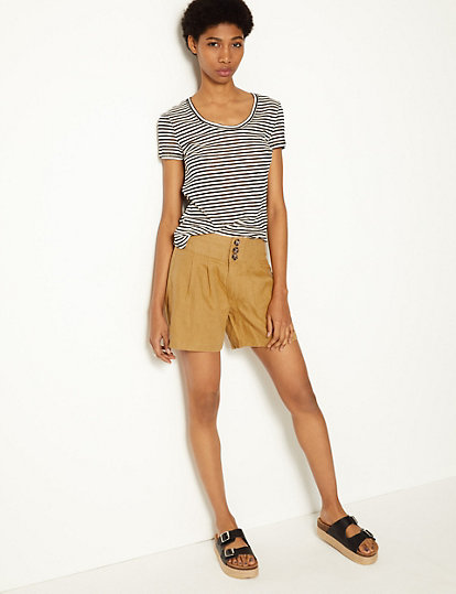 Pleated Front Pure Linen Shorts