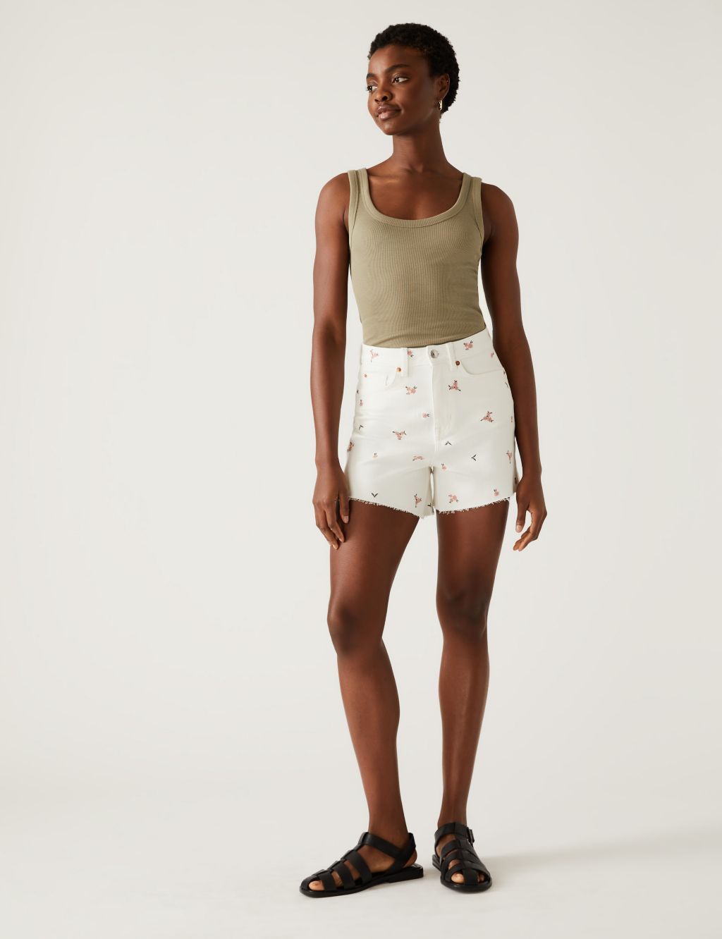 Denim Mom Embroidered High Waisted Shorts image 2
